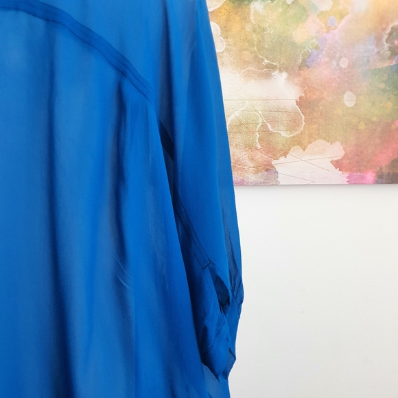Verge NZ Short Sleeve Sheer Blue Button Down Long Blouse Size XXL - Picture 6 of 12